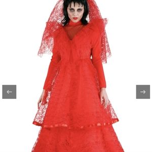 Red beetle juice wedding dress
